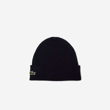 Men Lacoste V0ZN2228 Navy Blue 166 Ribbed Wool Beanie
