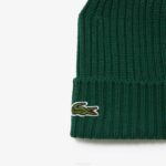 Men Lacoste V0ZN2229 Green 132 Ribbed Wool Beanie - Image 2