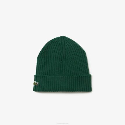 Men Lacoste V0ZN2229 Green 132 Ribbed Wool Beanie
