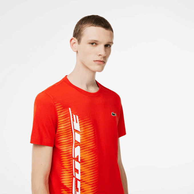Men Lacoste V0ZN222 Red S5H SPORT Regular Fit T-Shirt with Contrast Branding - Image 2