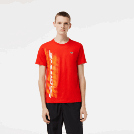 Men Lacoste V0ZN222 Red S5H SPORT Regular Fit T-Shirt with Contrast Branding