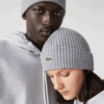 Men Lacoste V0ZN2242 Grey Chine YRD Ribbed Wool Beanie