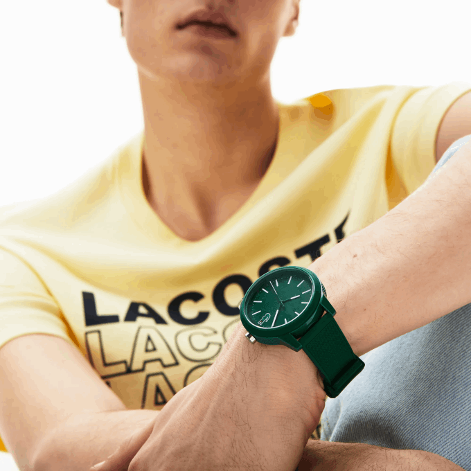 Men Lacoste V0ZN2256 Green 000 Green Silicone Strap 12.12 Watch - Image 1