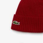 Men Lacoste V0ZN2269 Bordeaux 476 Ribbed Wool Beanie - Image 2