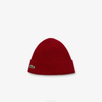 Men Lacoste V0ZN2269 Bordeaux 476 Ribbed Wool Beanie