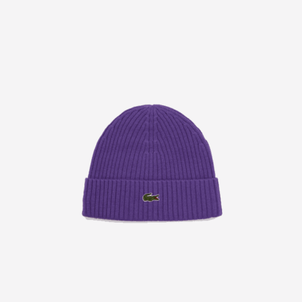 Men Lacoste V0ZN2270 Purple S5Z Ribbed Wool Beanie