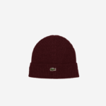 Men Lacoste V0ZN2271 Bordeaux SXL Ribbed Wool Beanie
