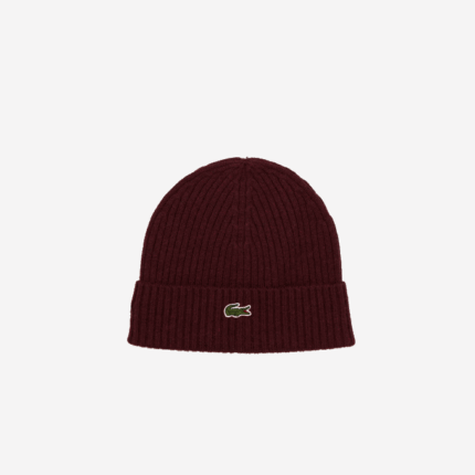 Men Lacoste V0ZN2271 Bordeaux SXL Ribbed Wool Beanie