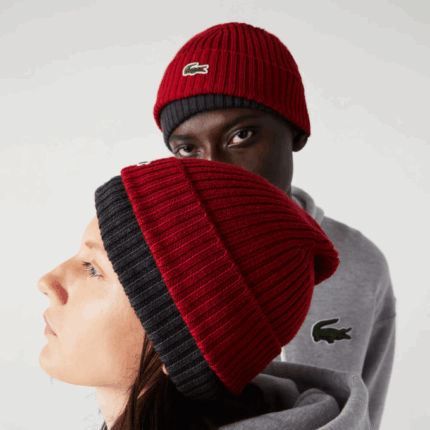 Men Lacoste V0ZN2275 Bordeaux 476 Ribbed Wool Beanie