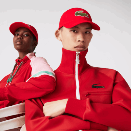 Men Lacoste V0ZN2289 Red 240 Contrast Strap And Oversized Crocodile Cotton Cap