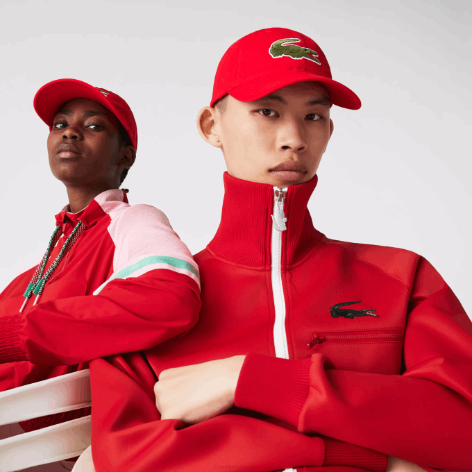 Men Lacoste V0ZN2289 Red 240 Contrast Strap And Oversized Crocodile Cotton Cap - Image 1