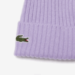 Men Lacoste V0ZN2291 Purple GFU Ribbed Wool Beanie - Image 2