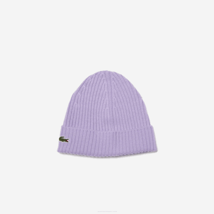 Men Lacoste V0ZN2291 Purple GFU Ribbed Wool Beanie