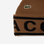 Men Lacoste V0ZN2297 Brown Black XP9 Jacquard Knit Beanie And Scarf Gift Set - Image 2