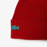 Men Lacoste V0ZN2305 Red 7CQ Speckled Wool Beanie - Image 2