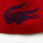 Men Lacoste V0ZN2310 Bordeaux 1EK Jacquard Crocodile Wool Beanie - Image 2