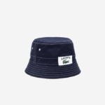Men Lacoste V0ZN2342 Navy Blue White 525 Heritage Reversible Print Or Solid Cotton Bucket Hat - Image 3