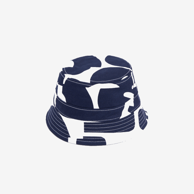 Men Lacoste V0ZN2342 Navy Blue White 525 Heritage Reversible Print Or Solid Cotton Bucket Hat - Image 1