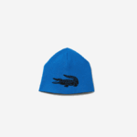 Men Lacoste V0ZN2345 Black Blue 985 Contrast Crocodile Reversible Beanie - Image 2