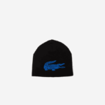 Men Lacoste V0ZN2345 Black Blue 985 Contrast Crocodile Reversible Beanie