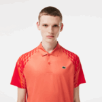 Men Lacoste V0ZN236 Orange Red Orange XIJ Tennis x Novak Djokovic Tricolor Polo - Image 2