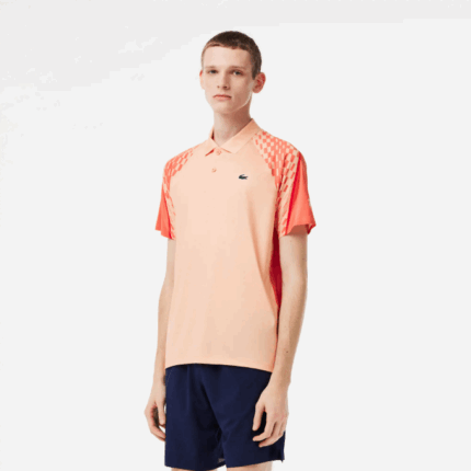 Men Lacoste V0ZN237 Light Orange Orange Red T7I Tennis x Novak Djokovic Tricolor Polo