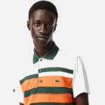 Men Lacoste V0ZN239 White Orange Green T0I Sport Miami Open Edition Stripe Polo - Image 2