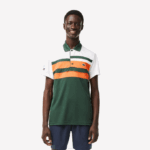 Men Lacoste V0ZN239 White Orange Green T0I Sport Miami Open Edition Stripe Polo