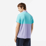 Men Lacoste V0ZN240 Turquoise Blue Purple T2I Sport Miami Open Edition Stripe Polo - Image 2