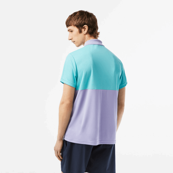 Men Lacoste V0ZN240 Turquoise Blue Purple T2I Sport Miami Open Edition Stripe Polo - Image 2