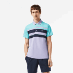 Men Lacoste V0ZN240 Turquoise Blue Purple T2I Sport Miami Open Edition Stripe Polo