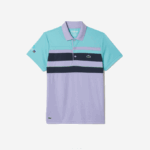 Men Lacoste V0ZN240 Turquoise Blue Purple T2I Sport Miami Open Edition Stripe Polo - Image 3