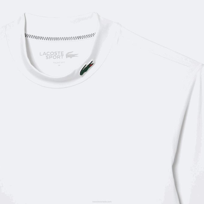 Men Lacoste V0ZN245 White 001 SPORT Long Sleeve Tight Fit T-Shirt - Image 5