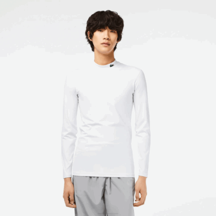 Men Lacoste V0ZN245 White 001 SPORT Long Sleeve Tight Fit T-Shirt