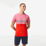 Men Lacoste V0ZN24 Pink Red Blue C1Y Tennis x Daniil Medvedev Jersey T-Shirt