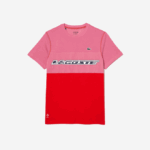 Men Lacoste V0ZN24 Pink Red Blue C1Y Tennis x Daniil Medvedev Jersey T-Shirt - Image 4
