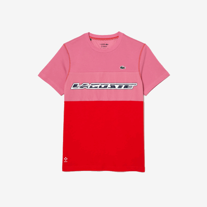 Men Lacoste V0ZN24 Pink Red Blue C1Y Tennis x Daniil Medvedev Jersey T-Shirt - Image 4