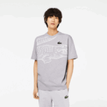 Men Lacoste V0ZN253 Grey Chine CCA Round Neck Loose Fit Crocodile Print T-Shirt