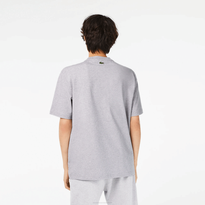Men Lacoste V0ZN253 Grey Chine CCA Round Neck Loose Fit Crocodile Print T-Shirt - Image 3