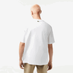 Men Lacoste V0ZN254 White 001 Round Neck Loose Fit Crocodile Print T-Shirt - Image 3
