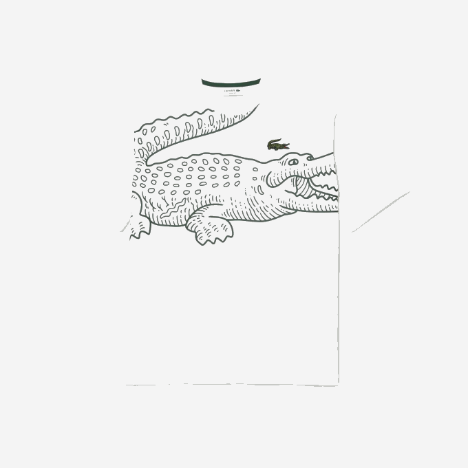Men Lacoste V0ZN254 White 001 Round Neck Loose Fit Crocodile Print T-Shirt - Image 4
