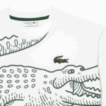 Men Lacoste V0ZN254 White 001 Round Neck Loose Fit Crocodile Print T-Shirt - Image 5