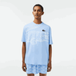Men Lacoste V0ZN255 Blue HBP Round Neck Loose Fit Crocodile Print T-Shirt