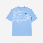 Men Lacoste V0ZN255 Blue HBP Round Neck Loose Fit Crocodile Print T-Shirt - Image 4