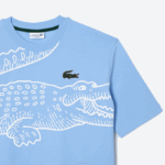 Men Lacoste V0ZN255 Blue HBP Round Neck Loose Fit Crocodile Print T-Shirt - Image 5