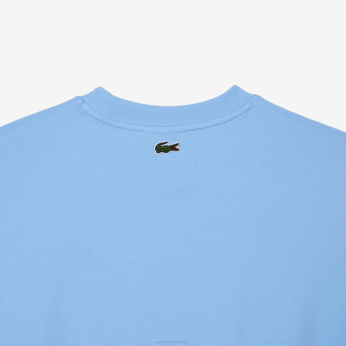 Men Lacoste V0ZN255 Blue HBP Round Neck Loose Fit Crocodile Print T-Shirt - Image 6