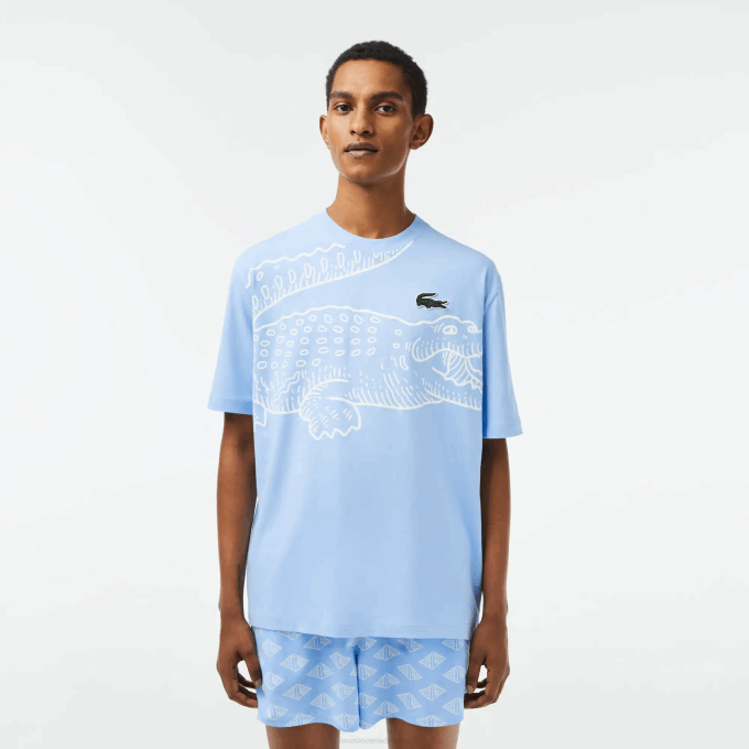 men_lacoste_v0zn255_blue_hbp_round_neck_loose_fit_crocodile_print_t_shirt.png Men Lacoste V0ZN255 Blue HBP Round Neck Loose Fit Crocodile Print T-Shirt - Image 1
