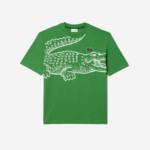Men Lacoste V0ZN256 Green L94 Round Neck Loose Fit Crocodile Print T-Shirt - Image 3