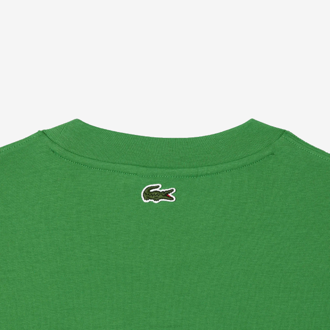 Men Lacoste V0ZN256 Green L94 Round Neck Loose Fit Crocodile Print T-Shirt - Image 4