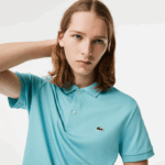 Men Lacoste V0ZN257 Turquoise BVG Regular Fit Pima Cotton Polo - Image 2